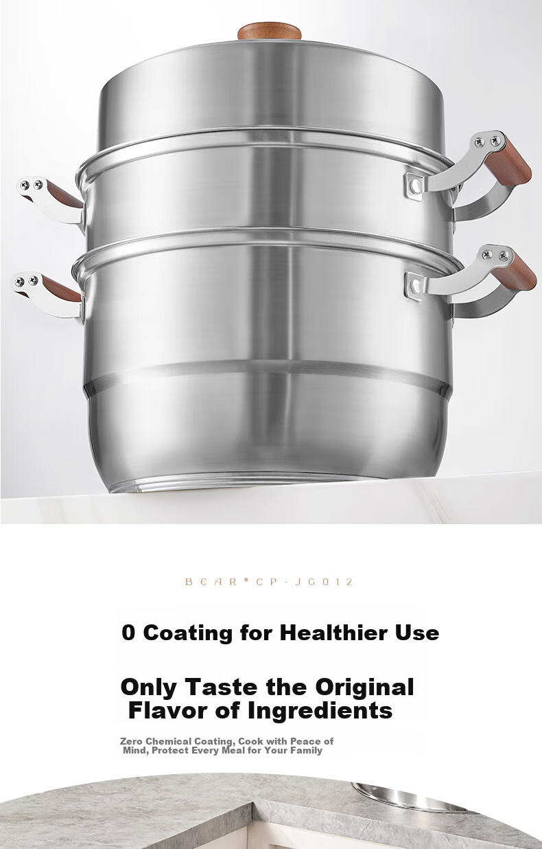 Bear Titanium Ceramic Double-Layer Steamer Large Capacity Soup Pot Household Steaming and Cooking Pot 28cm Gas Stove Compatible JG053-P02 5