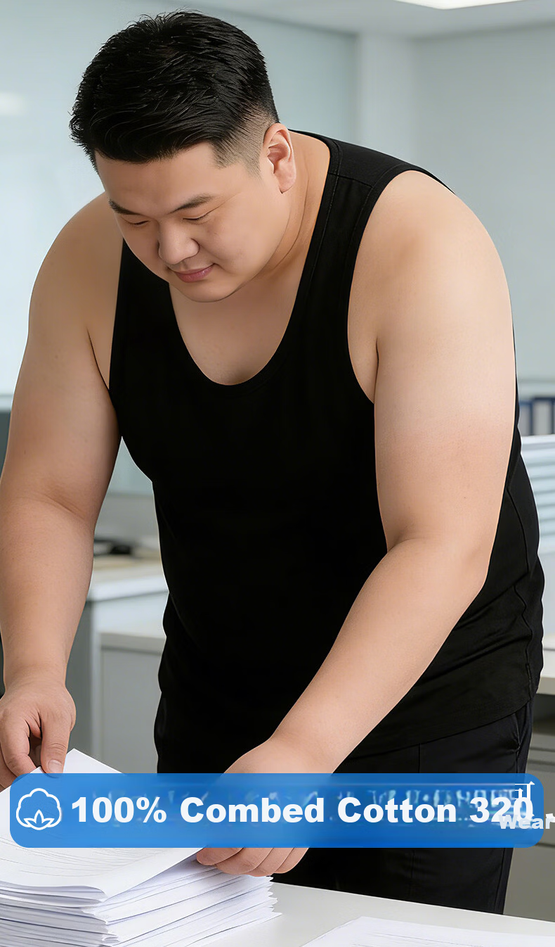 Hengyuanxiang [100% Pure Cotton Plus Size Tank Top] Men's Antibacterial, Oversized Undershirt, Camisole, Sleeveless Sports Vest 2