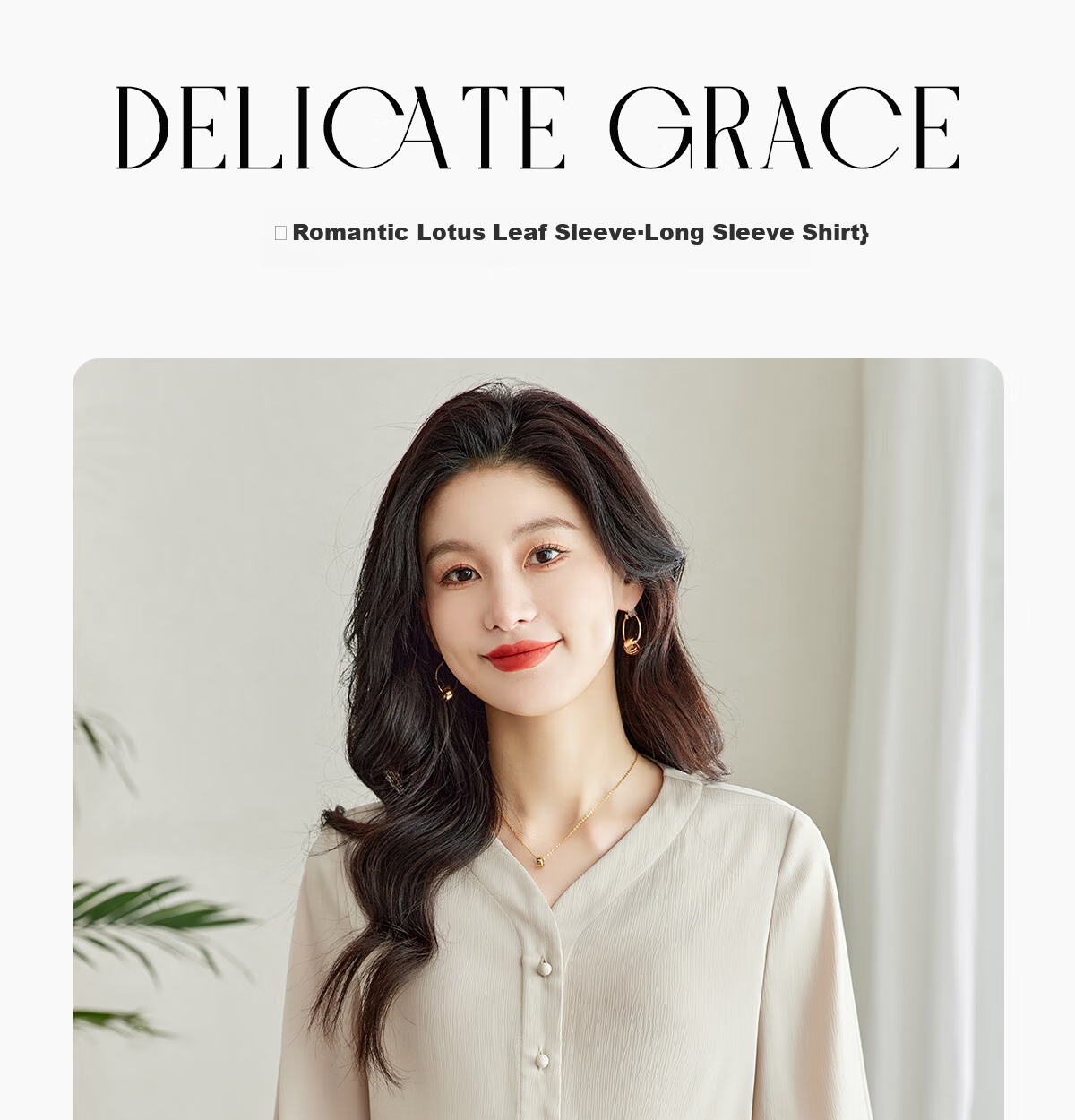 YUZHAOLIN V-Neck Faux Placket Romantic Ruffle Sleeve Long Sleeve Shirt Fashion Casual Work Blouse Y51S015 1