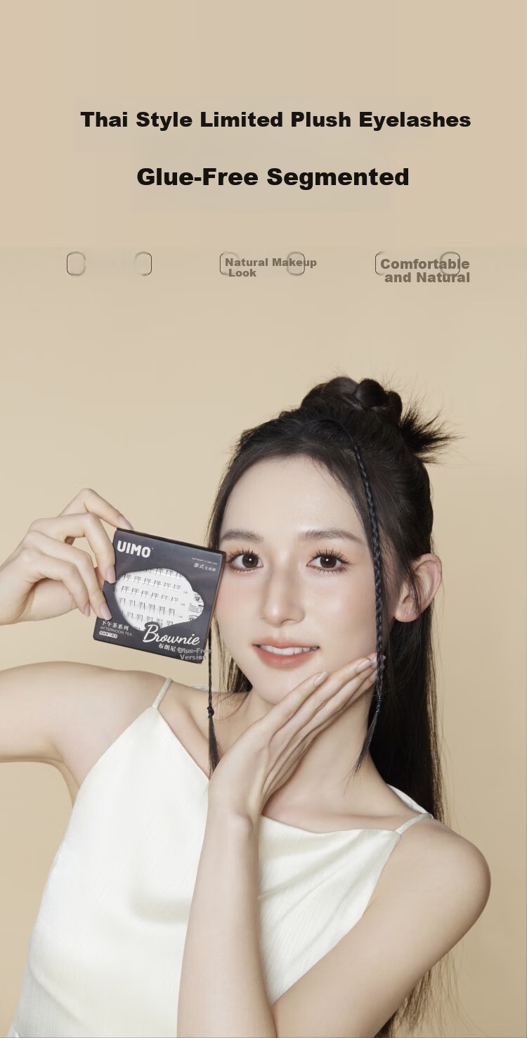 UIMO Glue-Free Lower Eyelashes Thai Style False Lashes Self-Adhesive Single Cluster Soft Segmented Natural Transparent Stem 3