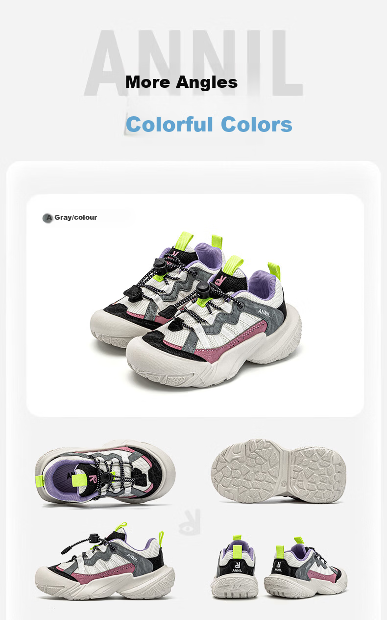 ANNIL Kids Sports Shoes Boys and Girls Spring Autumn New Breathable Mesh Outdoor Colorblock Casual Shoes 5209 Purple Size 29 8