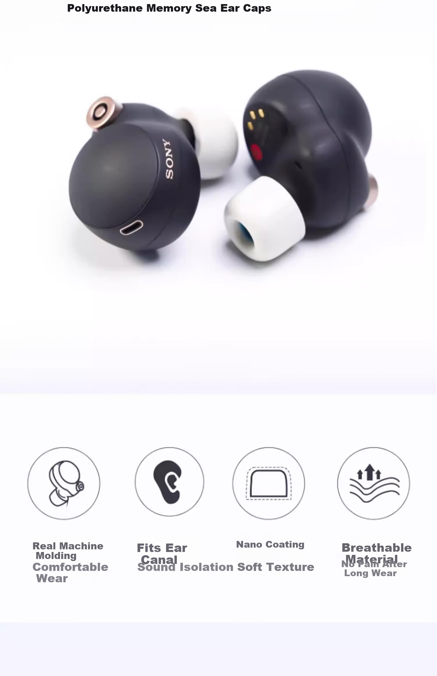 ESCASE Earphone Caps Earbud Covers Compatible with Sony XM5 XM4 WF-1000 Soft Memory Foam Accessories In-Ear Replacement Noise Cancelling Gray White M Medium 2