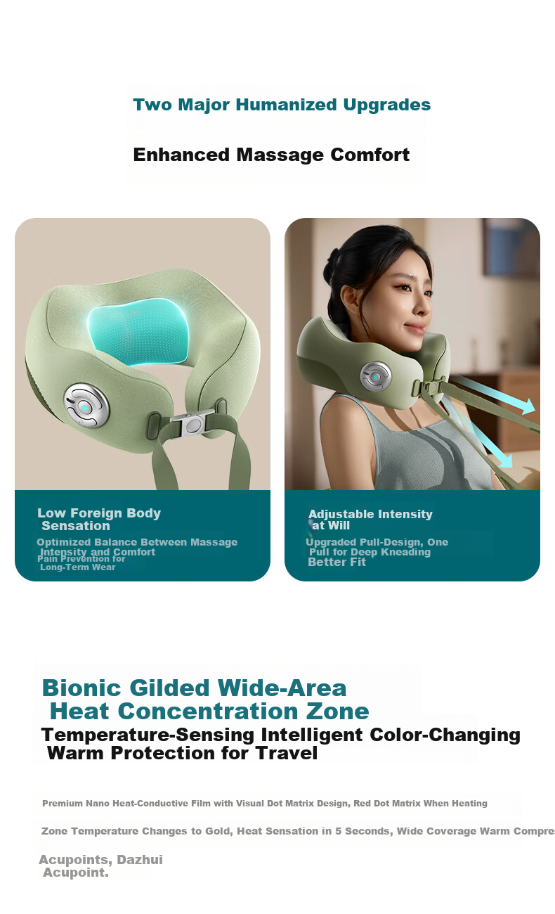 PHILIPS Neck Massager, Small U-Shaped Pillow Massager for Multi-Body Massage And Heat Therapy, Travel And Business Trip Support, 3107N Green, Holiday Birthday Gift, Company Team Building Present 9