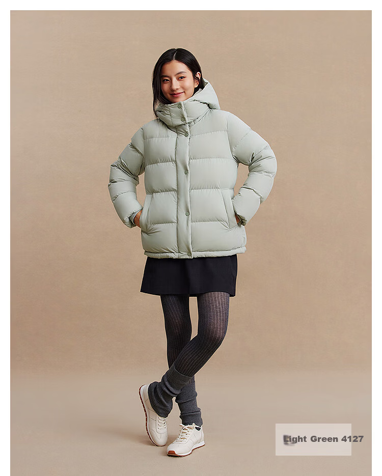 Bosideng Women's Winter Down Jacket Slim Fit Short Casual Thickened Removable Hood Stand Collar Versatile Coat 24