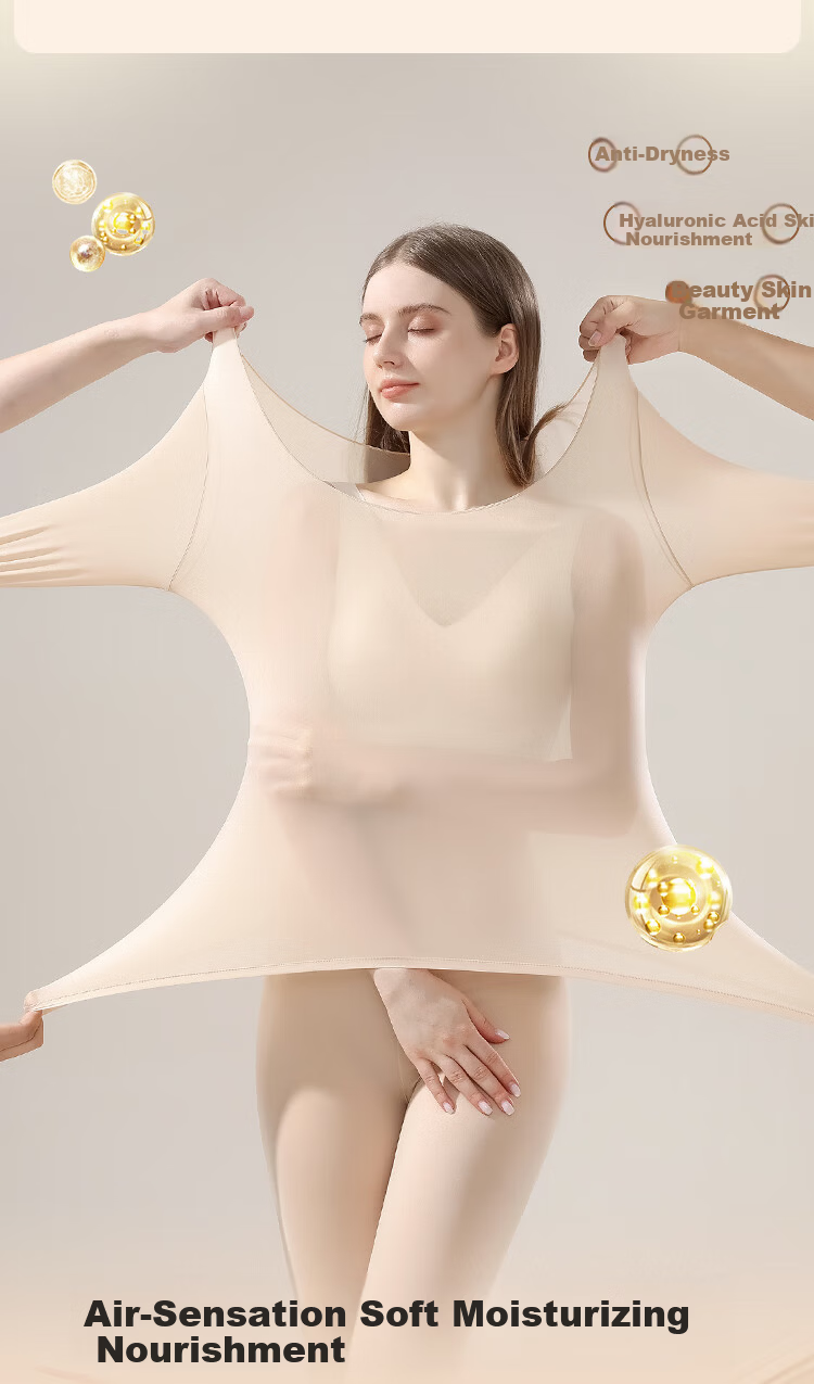 LangSha Women's Thermal Underwear Set Autumn Base Layer Skin Care High Elastic Slim Seamless Thin Warm Winter 4