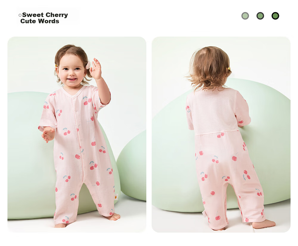 Betis Baby Summer Thin Romper Breathable Mesh Back Seven-Sleeve Air Conditioning Pajamas 16