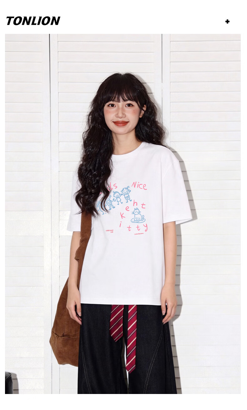 TonLion Women's Short Sleeve T-Shirt Summer Cotton Simple Korean Style Trendy Casual Loose Fit Basic Round Neck Tee 10