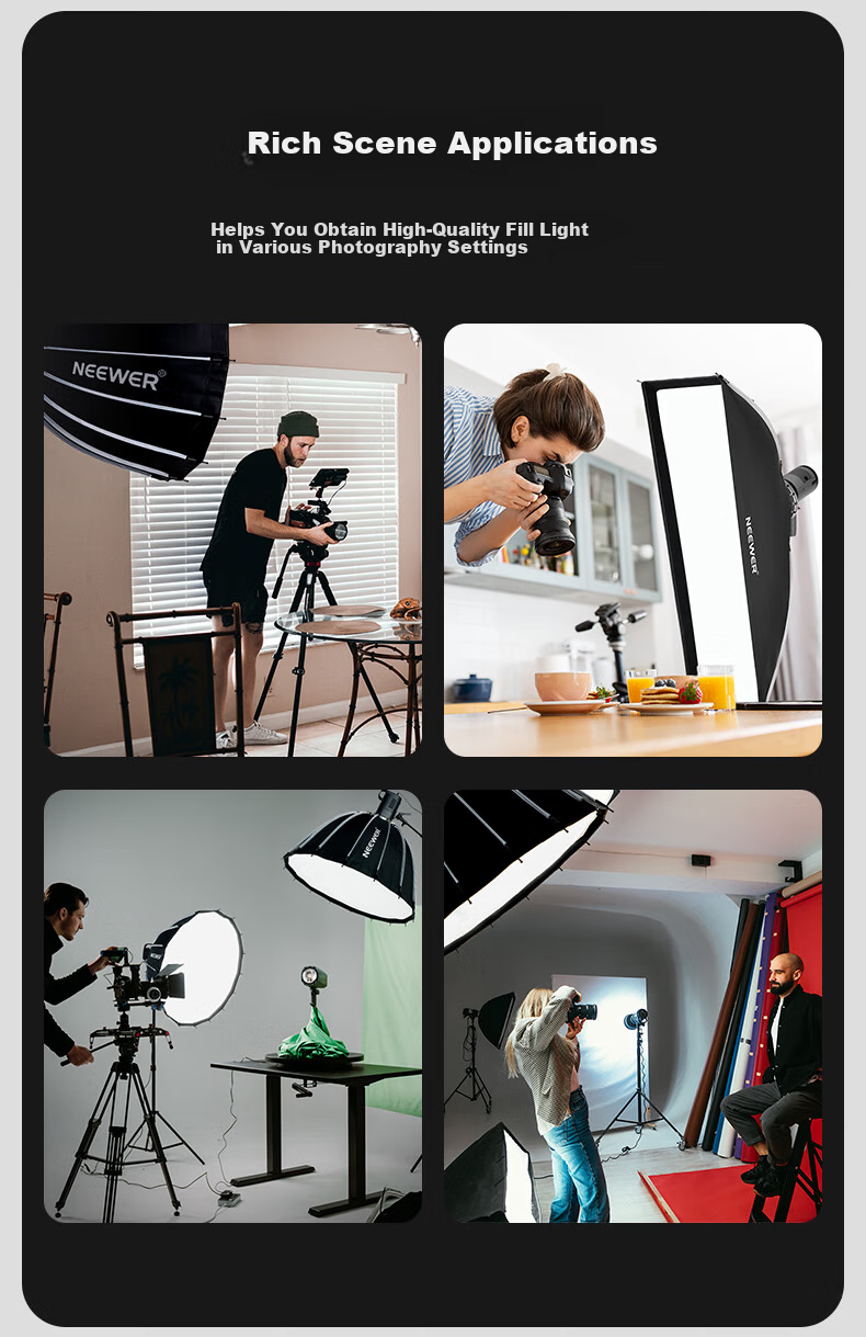 NEEWER NS65P 65cm Quick-Release Deep Parabolic Softbox Live Streaming Photography Accessories Soft Light Cover Portable Bowens Mount Softbox Umbrella Deep Parabolic Grid Softbox 9