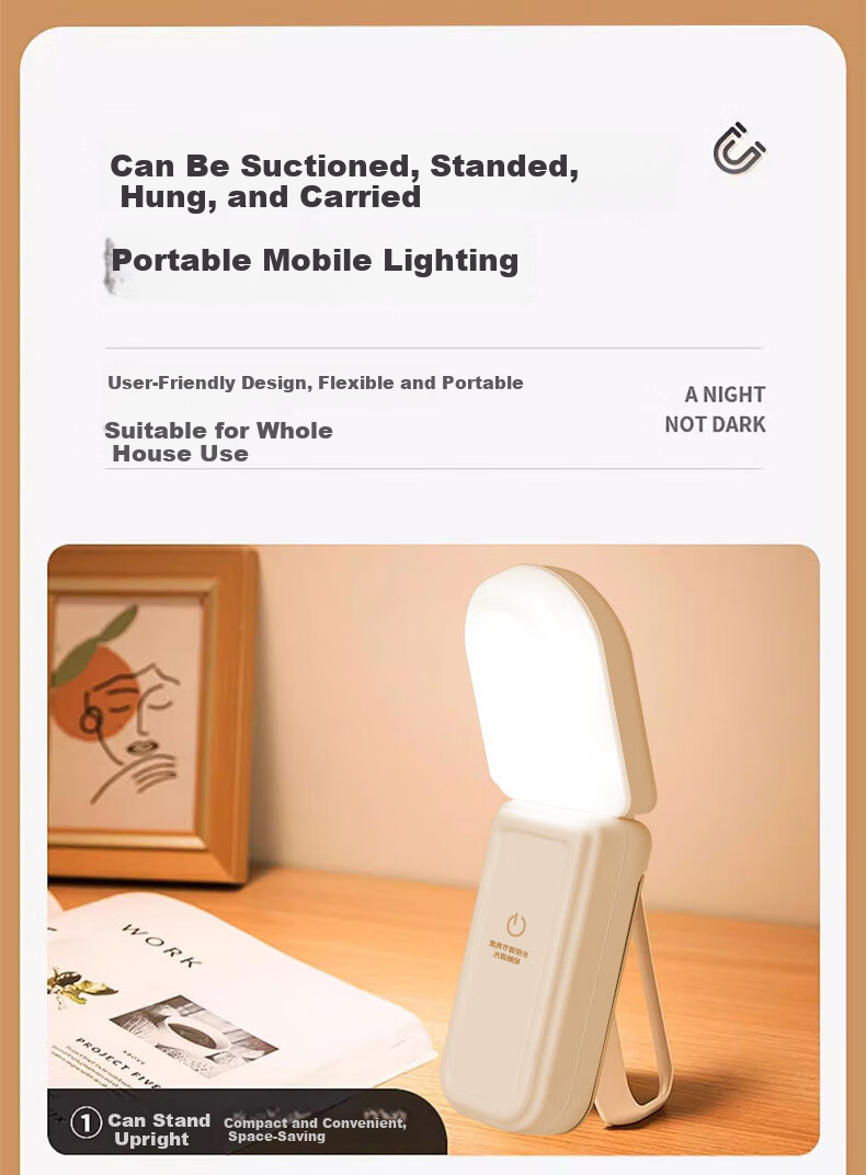 Jingqian Small Night Light Bedroom Bedside Reading Lamp Wall-Mounted Magnetic Rechargeable Desk Lamp Eye Protection Study Light 15