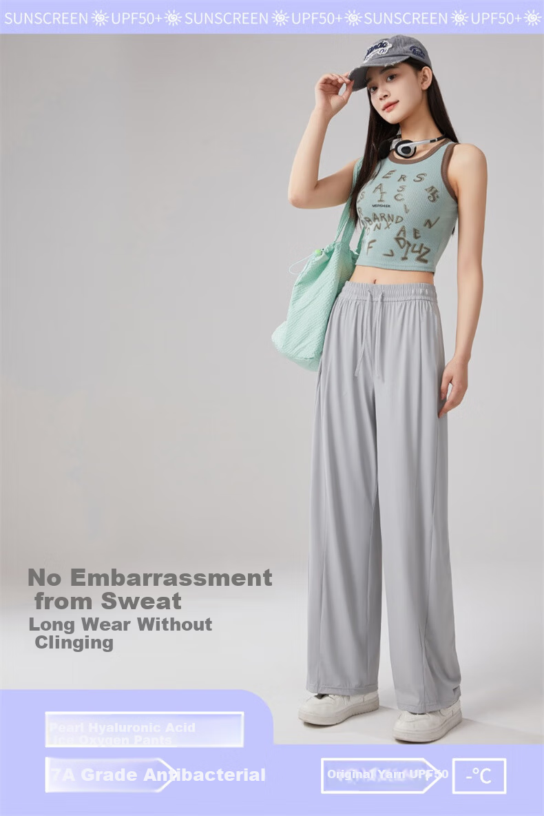 Jeanswest Women's Casual Pants 2026 Summer Sports Breathable Sun-Protective Versatile Draped Quick-Dry Ice Oxygen Pants Mist Green XL 9