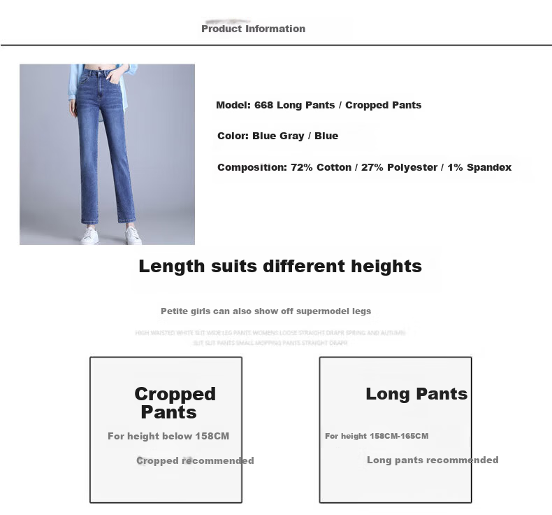 Pierre Cardin Women's Jeans, Summer Straight-Leg High-Waist Fashionable Versatile Slimming Pants, Ankle-Length Trousers, Blue-Gray Color, Size 29 2