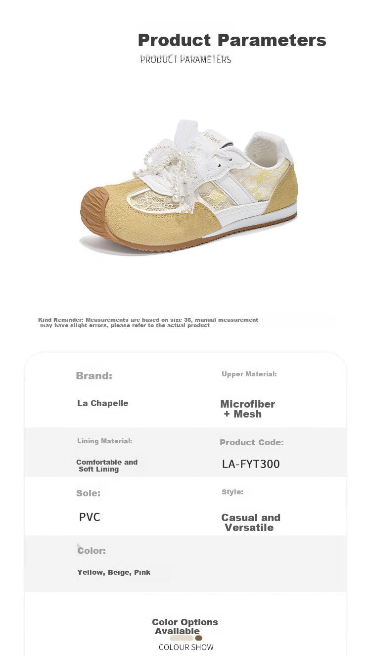 La Chapelle German Training Shoes Bow Mesh Shoes Autumn New Breathable Lightweight Sports Casual Versatile Sneakers Beige 37 1