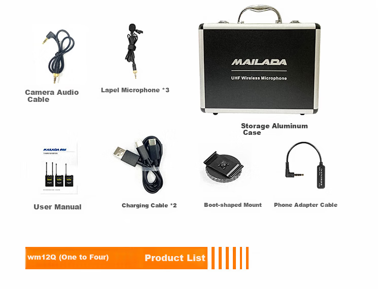 Mailada WM12S Wireless Lavalier Microphone UHF Wireless Mic Interview Lapel Mic Live Streaming Audio Equipment DSLR Camera Recording Microphone Mobile Phone Microphone 21