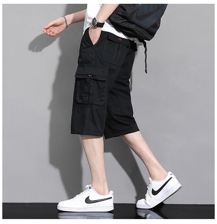 Pierre Cardin Men's Workwear Cargo Shorts Summer Outdoor Casual Straight-Leg Cotton Capri Pants Khaki XL 12