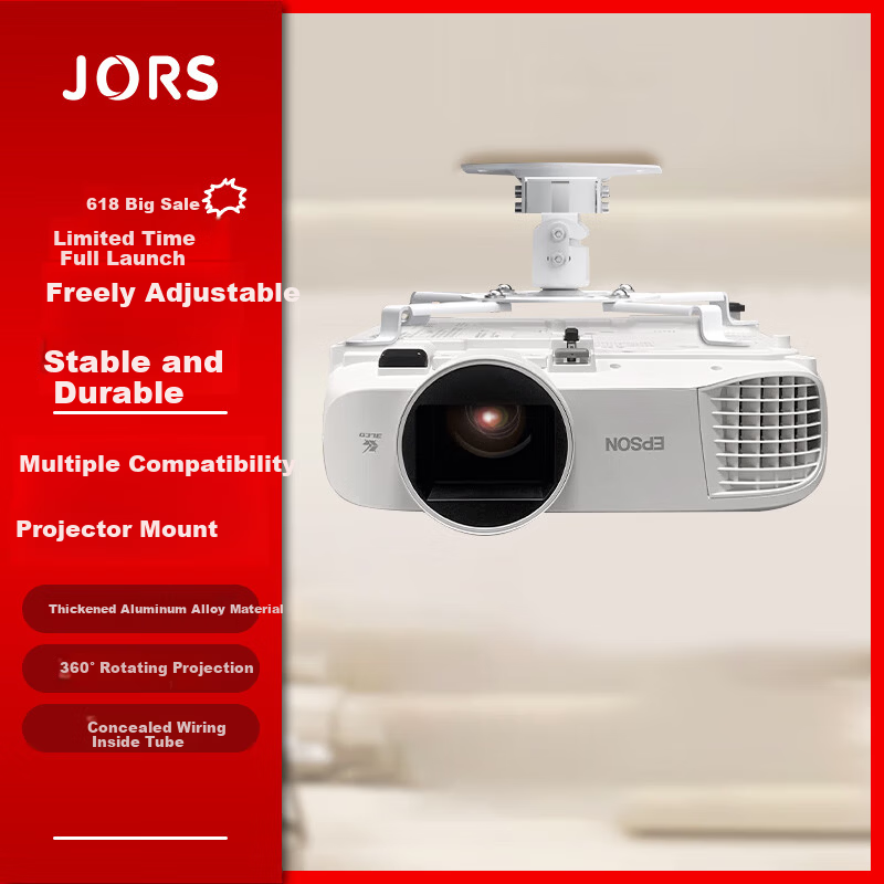 JORS Projector Ceiling Mount Thickened Adjustable Angle 13KG Load Capacity Compatible with Epson TW6250T Panasonic BenQ ViewSonic White 15CM