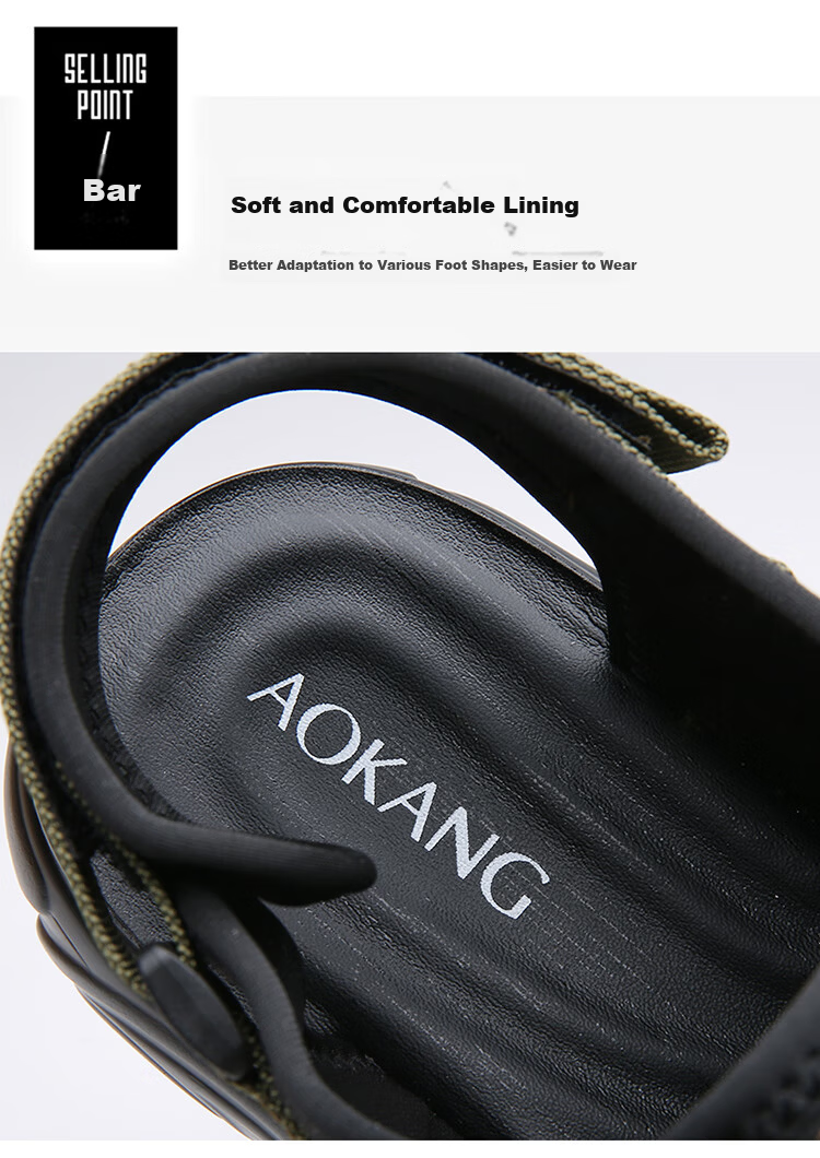 Aokang Men's Beach Sports Sandals Casual Velcro Sandals Black Size 42 14