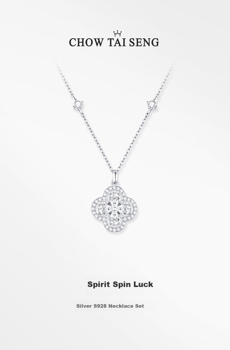 Chow Tai Seng [Birthday Gift] Four-Leaf Clover Necklace Pure Silver Women's Light Luxury Versatile Clavicle Chain 1