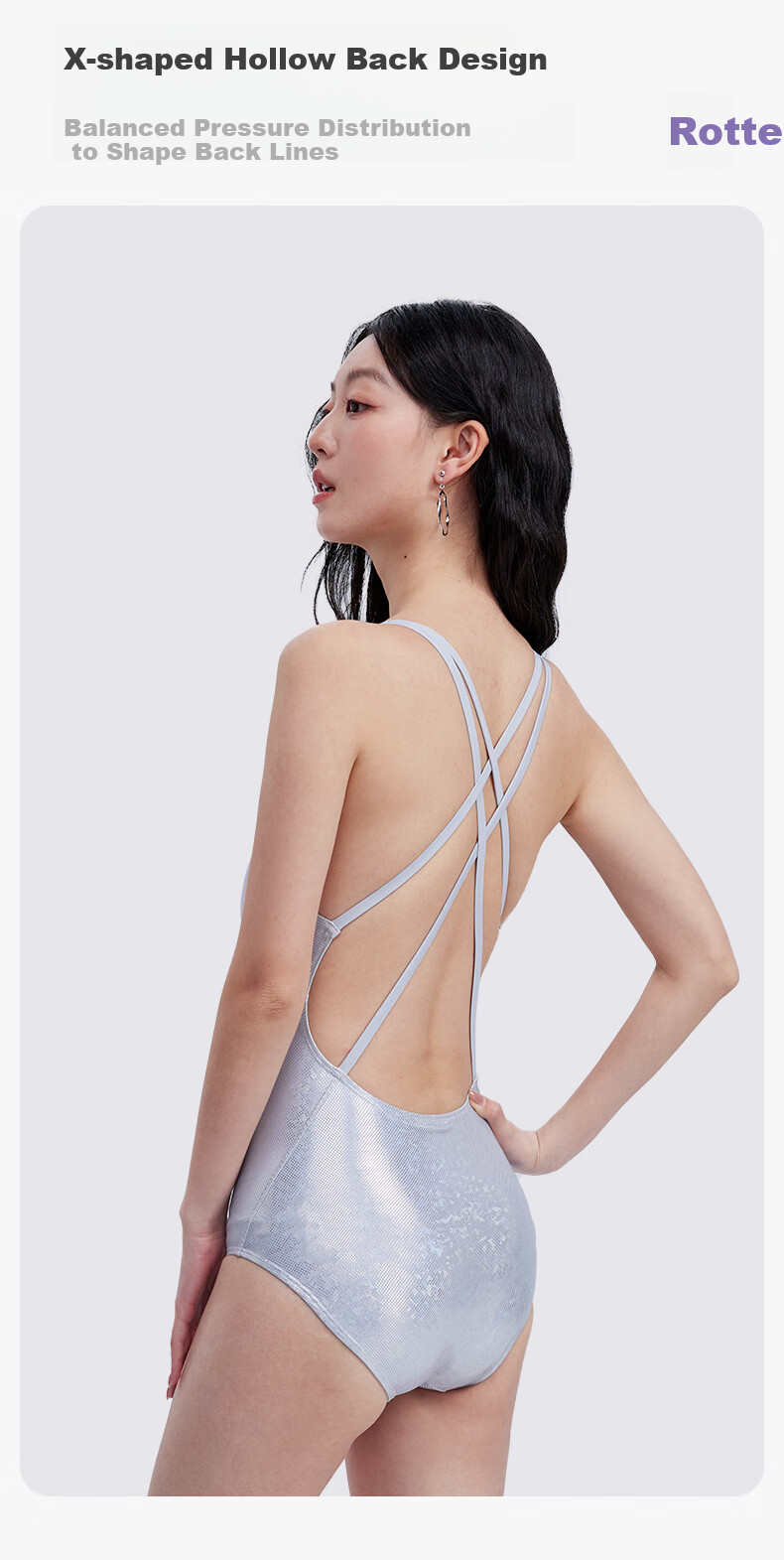 Keep Women's Fashion One-Piece Triangle Swimsuit High-End Racing Swimwear Gray White 2XL 3