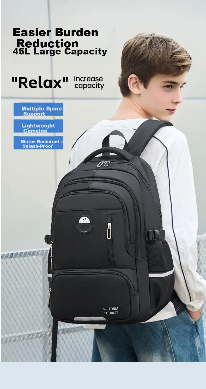 VICTORIATOURIST Backpack for Middle School Boys, Ergonomic Spine Protection, Lightweight, Large Capacity Laptop Travel Backpack for High School and College Students 2