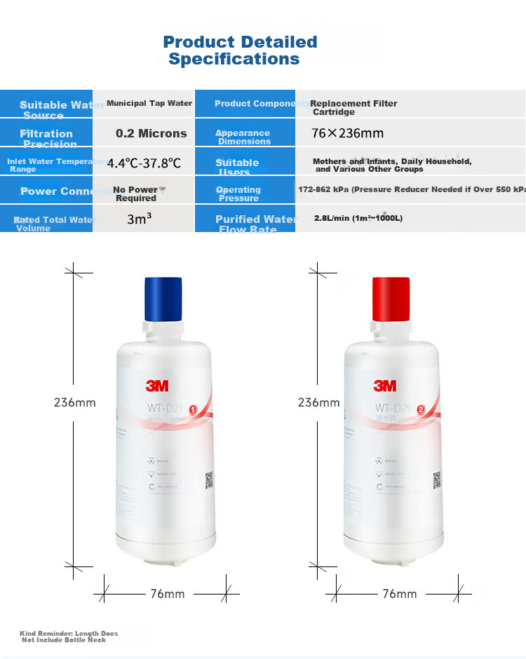 3M Household Kitchen Direct Drinking Water Purifier WT-D29 Original Replacement Filter Cartridge (Compatible with WT-E20 and 2000T) 3