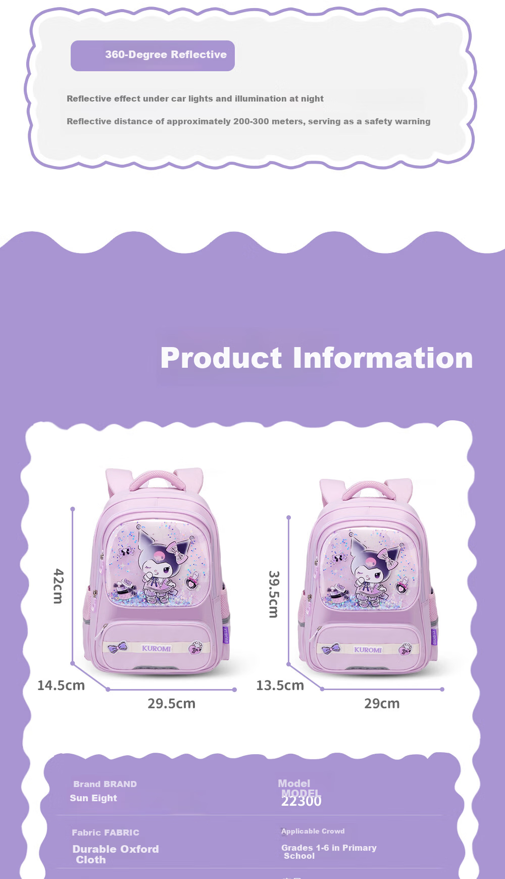 Sunshine 8 O'clock Sanrio My Melody Children's Backpack Primary School Student Boys Girls Ergonomic Lightweight Grade 4-6 Shoulder Bag 9