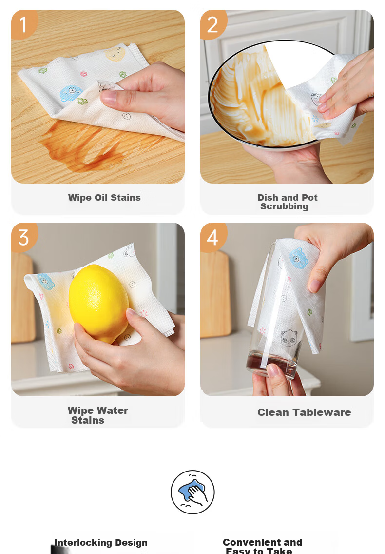 Grace Lazy Cleaning Cloth 24x30cm 50 Sheets Kitchen Disposable Absorbent Oil-Removing Dish Cloths 7