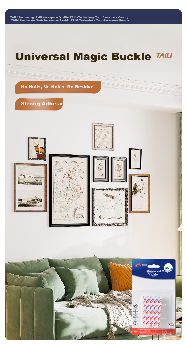 Taili Universal Magic Hook Picture Frame Hanger Large 5 Pairs No-Drill Wall-Friendly Adhesive 3