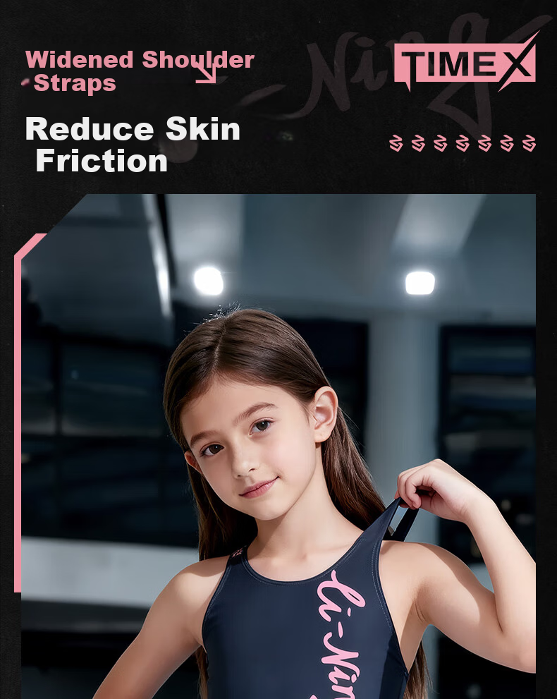 LI-NING Youth Girls Comfortable Sleeveless Knee-Length One-Piece Professional Training Swimsuit 0362 Black Pink Size 150 16