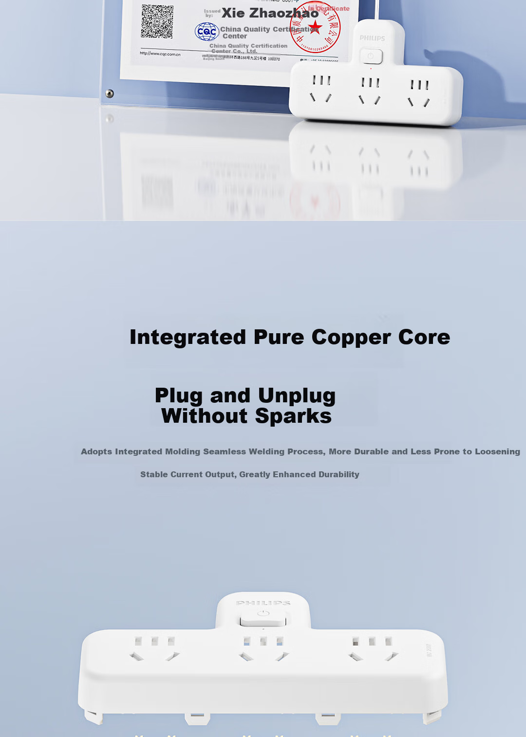 PHILIPS Socket Adapter Power Strip Dormitory Extension Socket Three-Way Wireless Control Converter Plug 6