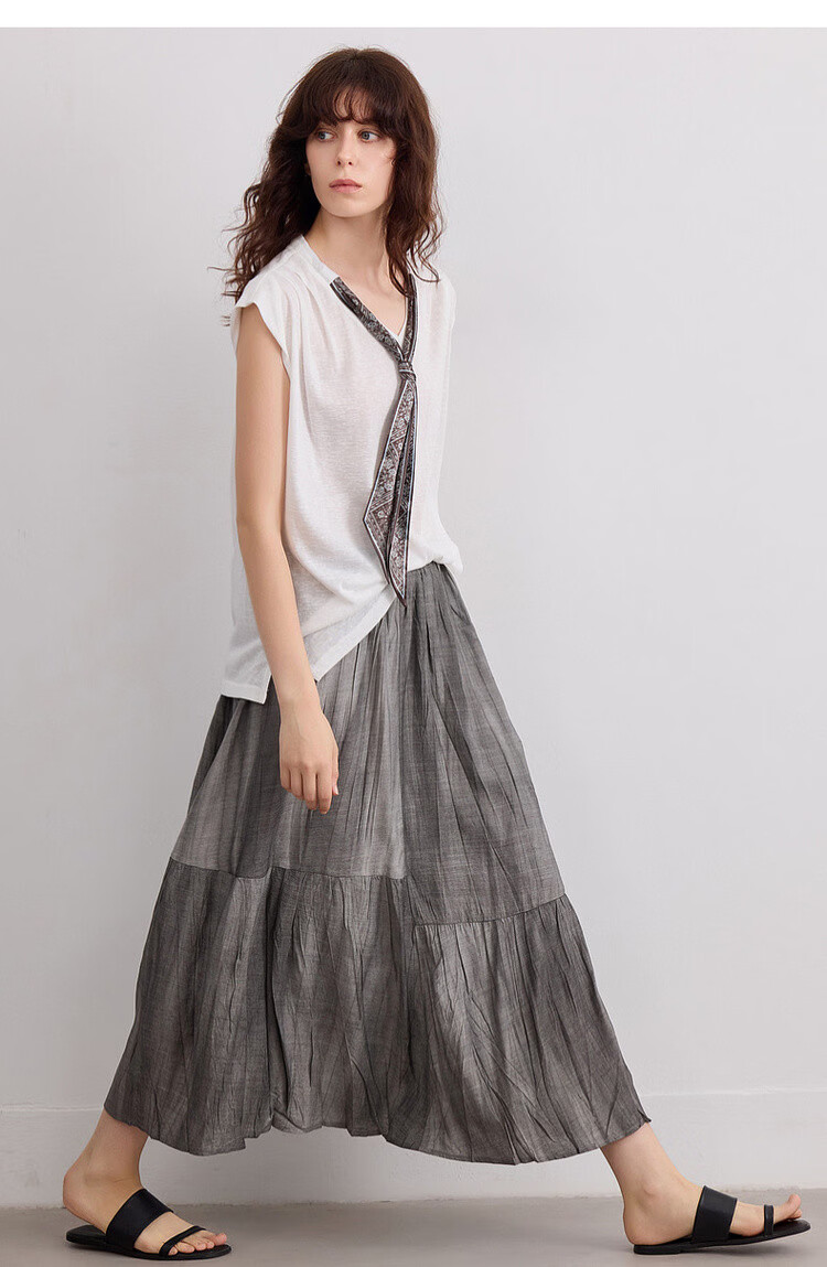 Demana [Forest Style Wardrobe] Summer Artistic Wrinkled Washed Tie-Dye Elastic Waist Slimming Mid-Length Skirt for Women 17