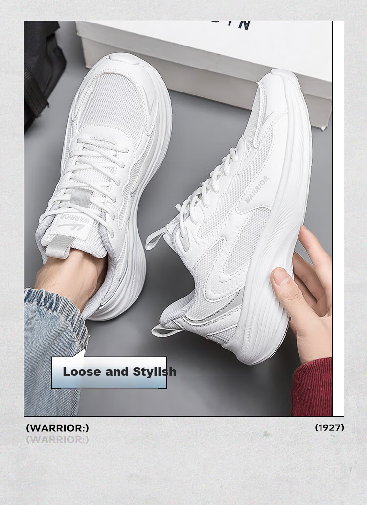 Warrior Official Men's Sports Shoes 2026 Spring New Trendy Thick-Soled Height-Increasing Shoes for Men White Gray Size 40 2