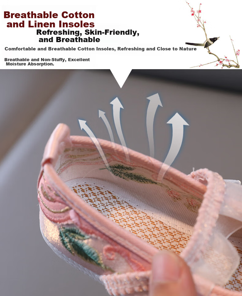 Luomeng Girls' Hanfu Shoes, Chinese-Style Student Costume Performance Dance Shoes, Old Beijing Cloth Shoes, Embroidered Shoes, Pink, Size 32 8