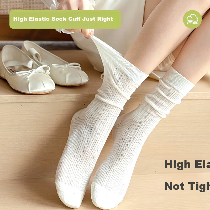 Qihaiqiu Women's Disposable Summer Thin Mesh Breathable Calf Socks Ballet Style Long Socks Black 10 Pairs