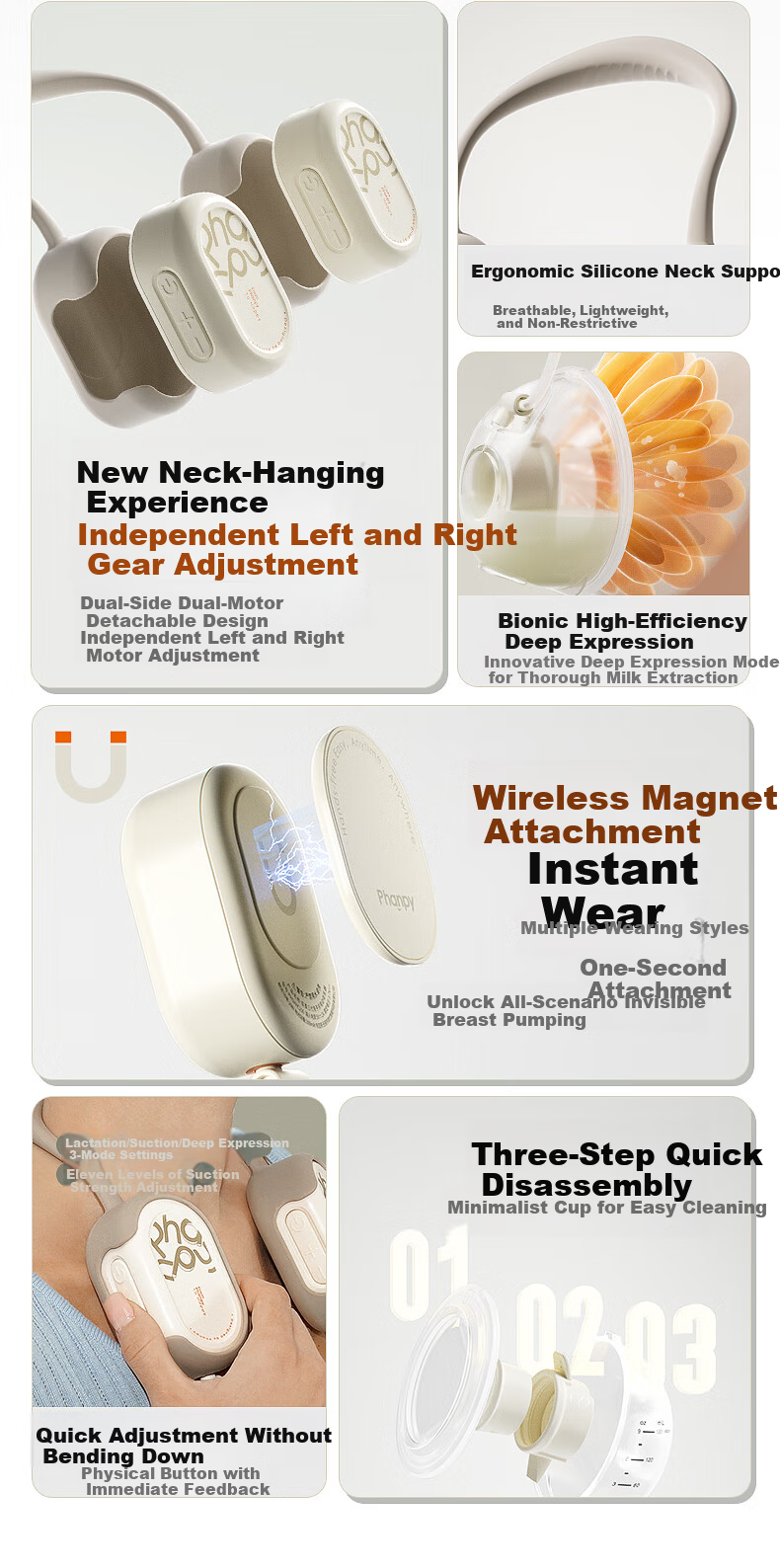 Xiaoyaxiang Hands-Free Double Electric Breast Pump Portable Neck-Hanging Variable Frequency High Suction Milk Extractor with Storage Bag 5