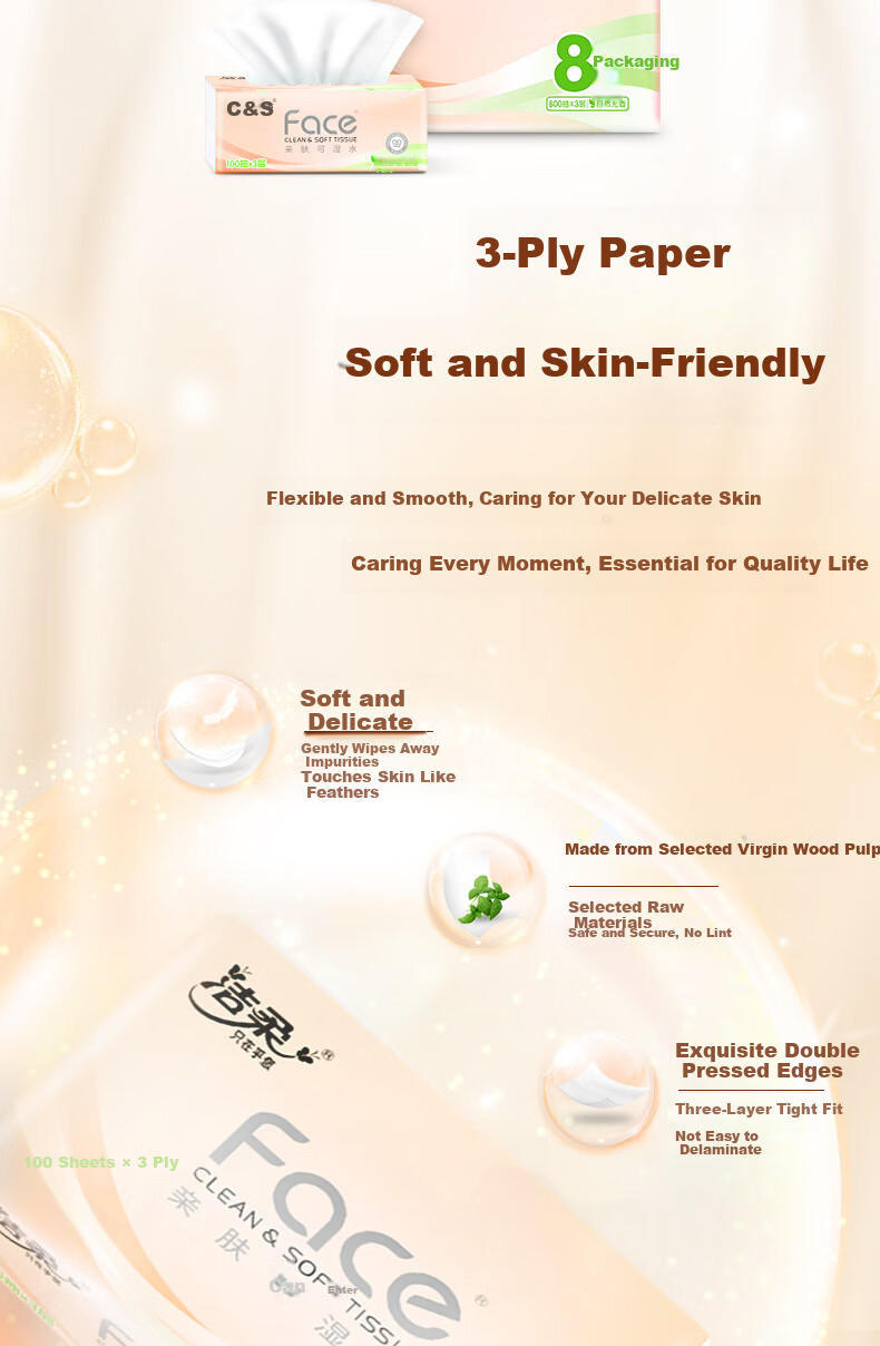 C&S Facial Tissues, Pink Face, 3-Ply, 100 Sheets, 8 Packs, PR250-48R/PR296 Single Pack 2
