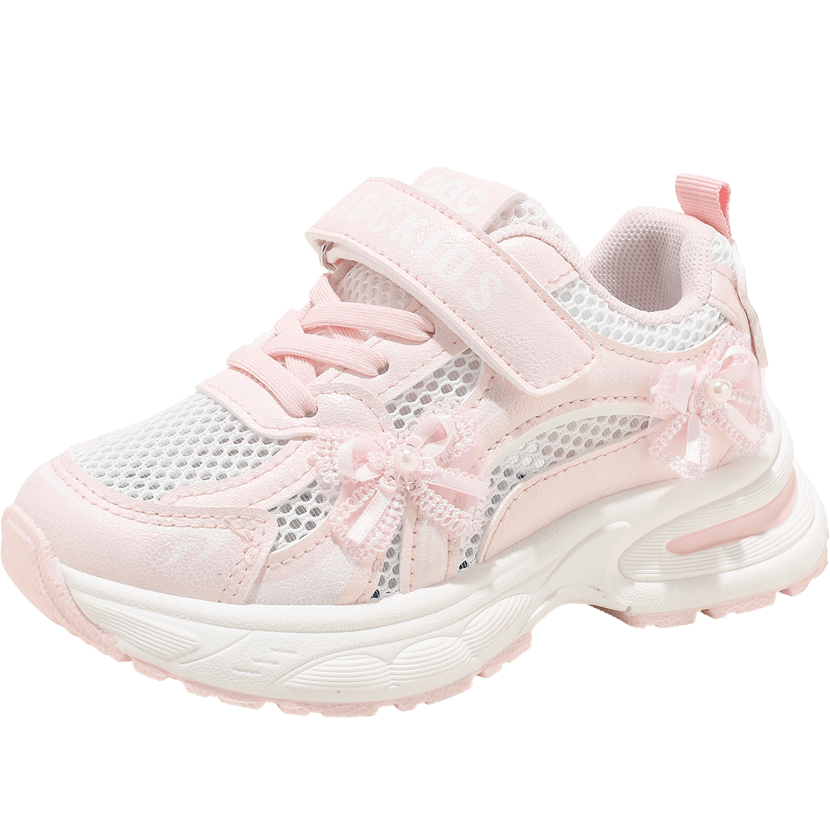 ABC KIDS Girls' Running Shoes, Summer Breathable Mesh Sneakers for Older Children, Thick-Soled Height-Increasing Dad Shoes, White And Pink, Size 27