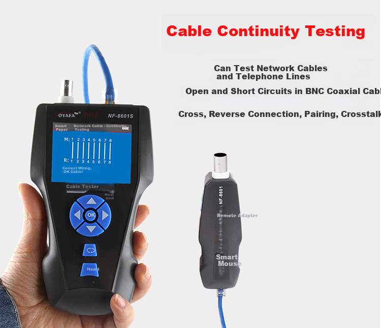 Smart Mouse NF-8601S Upgraded Cable Length Breakpoint Short Circuit Tester POE Power Supply Length Measurement PING LAN WAN Cable Tracker Locator 8