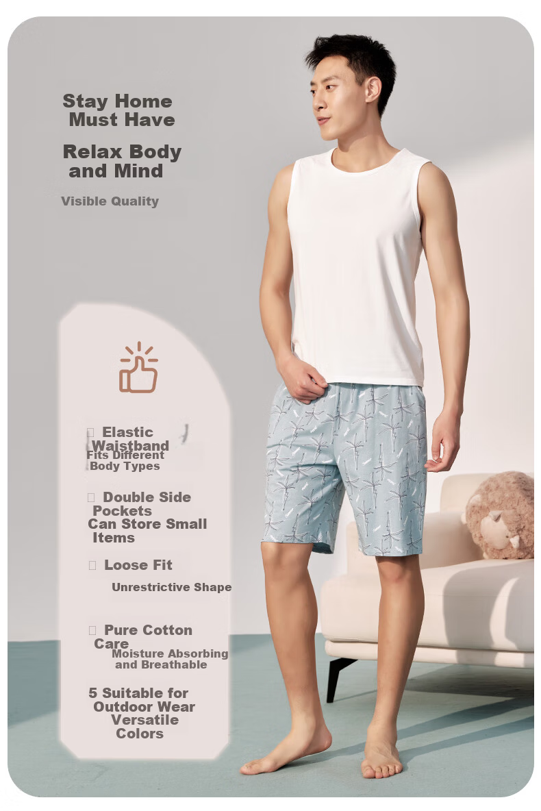 Yiershuang 100% Cotton Men's Homewear Five-Point Shorts Casual Printed Lounge Pants 3XL 2