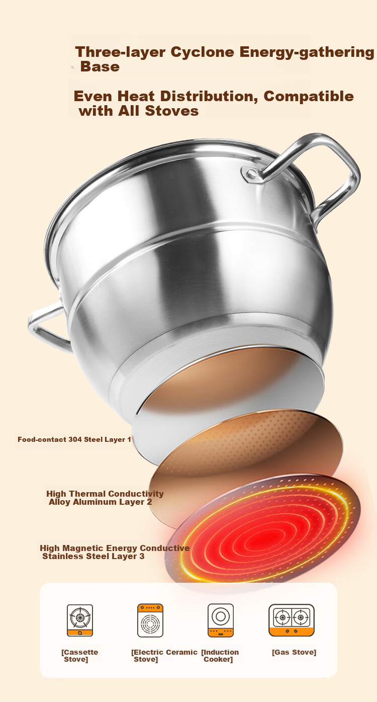MAXCOOK Steamer 32cm 2-Tier 304 Stainless Steel Thickened Base Compatible with Gas and Induction Cooktops 10