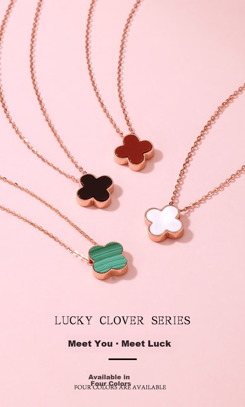 Grace Girl Diamond Four-Leaf Clover Double-Sided Necklace for Women Fresh Style Rose Gold Clavicle Chain Anniversary Birthday Gift for Girlfriend 2