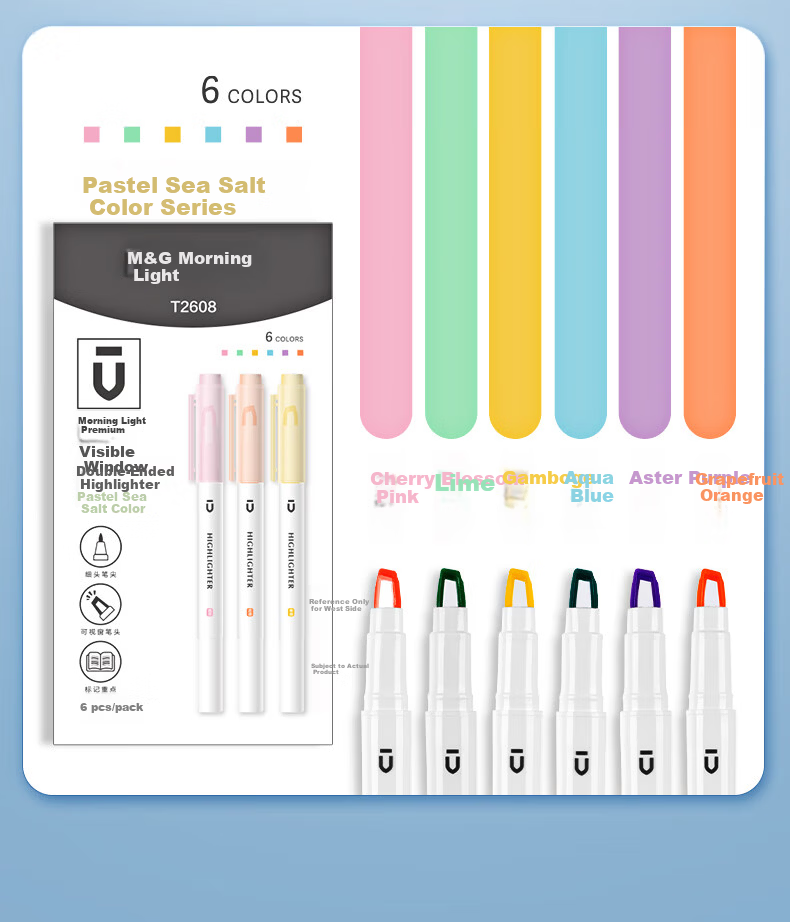 M&G Stationery Premium Double-Ended Highlighter Pen 6-Color Set, National Style, Student Marker Pen, Colorful Highlighting Pen, Stylish Ins Journal AHMT6219 10