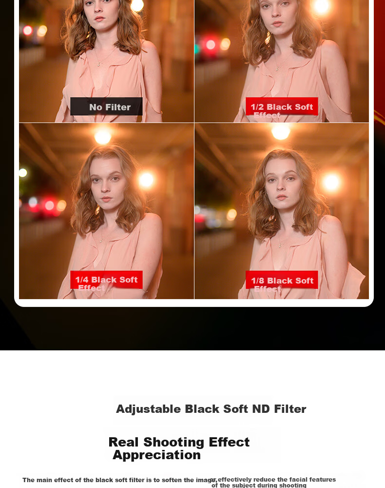 Kase Black Soft Quarter 1/4 67mm Wolverine II Magnetic Soft Focus Filter Diffusion Lens Camera Black Soft Filter Portrait Light Softening Matte Creative 12