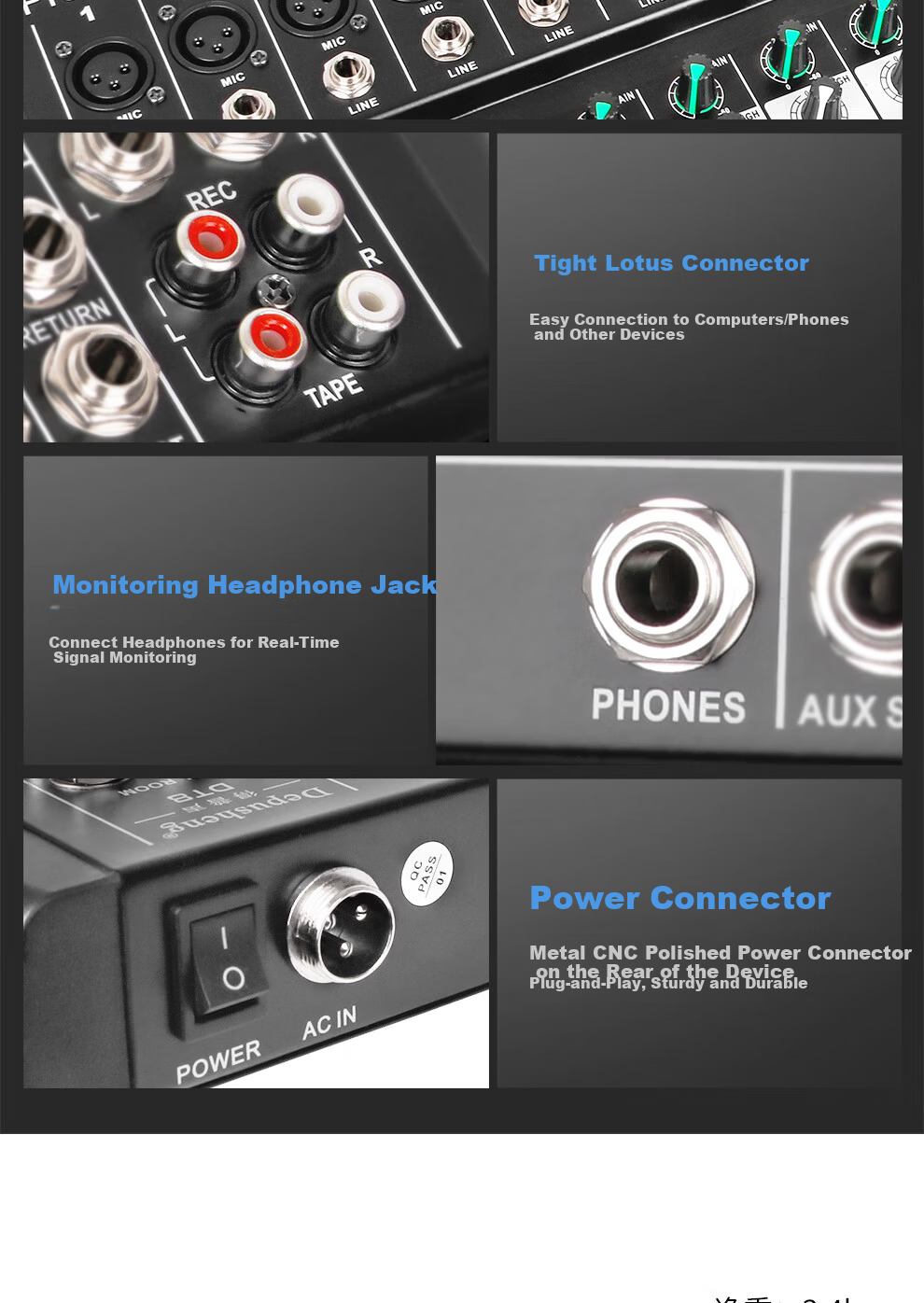 Depusheng DT8 Professional 8-Channel Mixer Stage Performance Video Conference Training Recording Live Singing Reverb USB Bluetooth MP3 Playback Multi-Channel Control Outdoor with Effects Equalizer 10