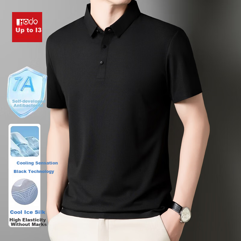 Hodo Men's Short Sleeve Polo Shirt Summer Quick-Dry T-Shirt Sun Protection UPF50+ Comfortable Breathable Top Black M