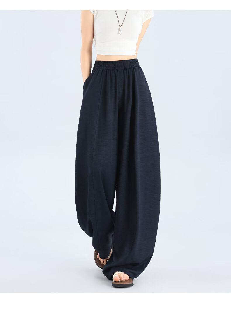 Modal Curved Blade Wide-Leg Pants for Women Summer 2026 New High-Waist Slimming Ice Silk American Texture Banana Casual Pants 14
