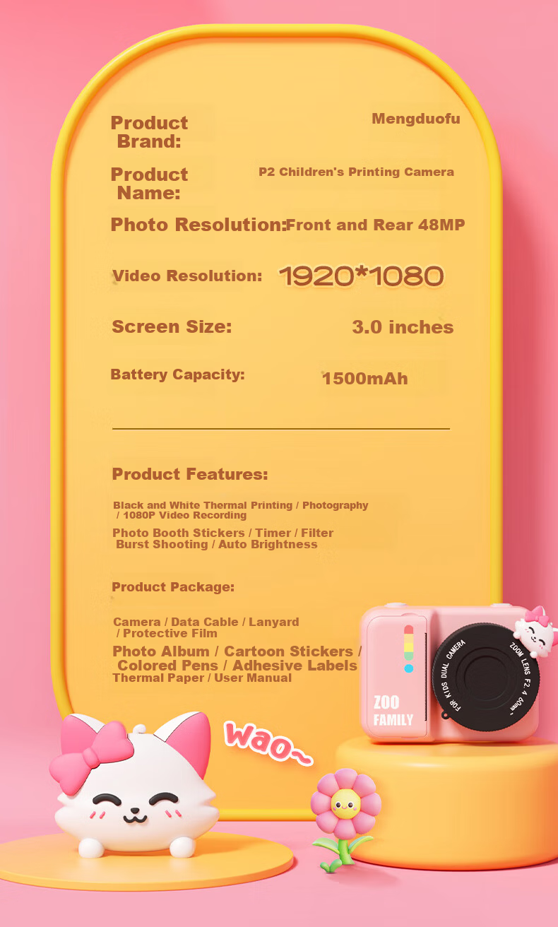 Mengduofu Kids Instant Print Camera Colorful Camera Toy Birthday Gift for Girls Students Age 8-12 19
