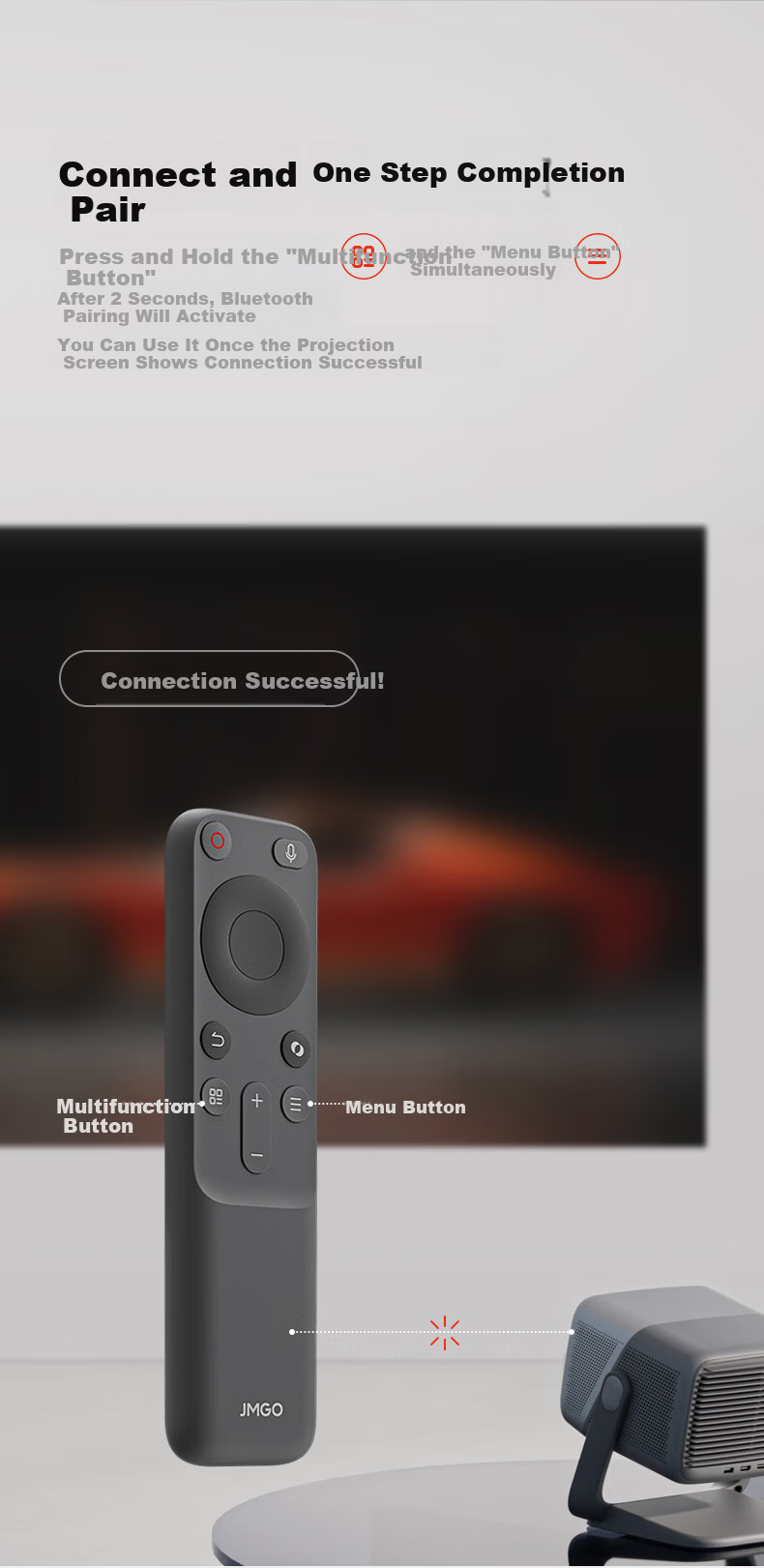 JMGO Bluetooth Voice Remote Control Universal Projector White Bluetooth Pairing Long Battery Life Compatible with Multiple Projectors 2