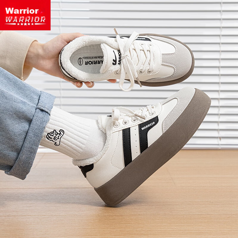 Warrior Official Women's Fleece-Lined Training Shoes 2026 Spring Summer Warm Sports Shoes Beige Black Size 40