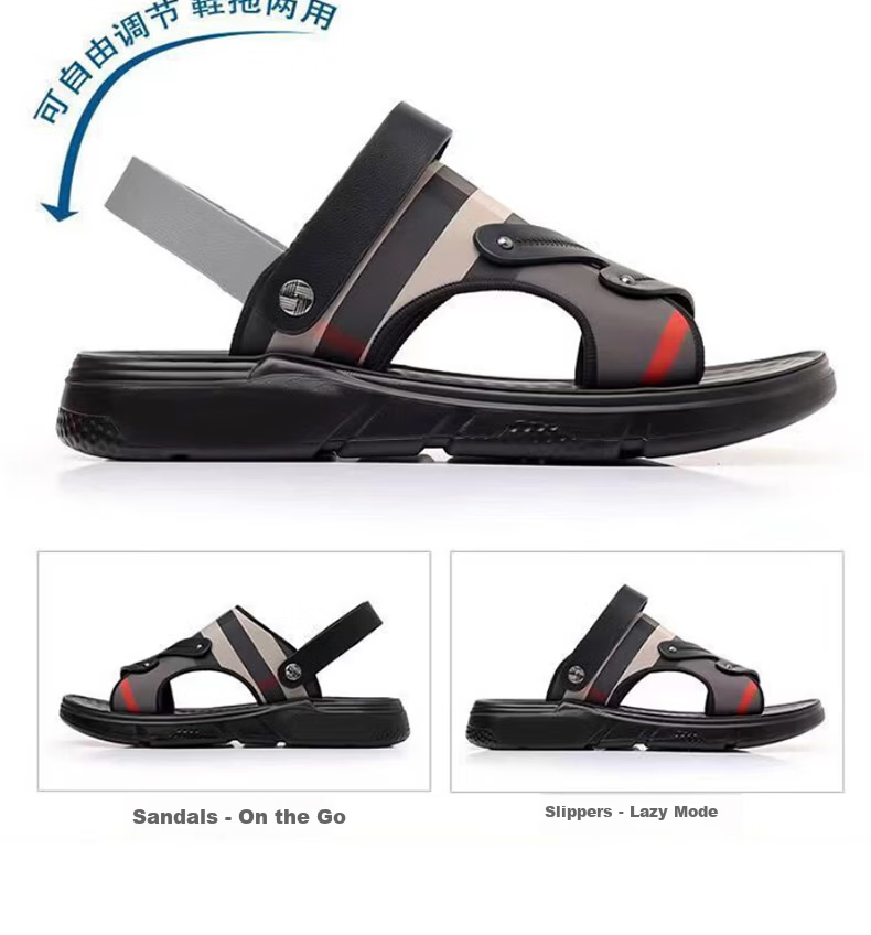 FOOTOPPO Men's Sandals Outdoor Leather Slippers Summer Non-Slip Elderly Thick-Soled Comfortable Slippers 4