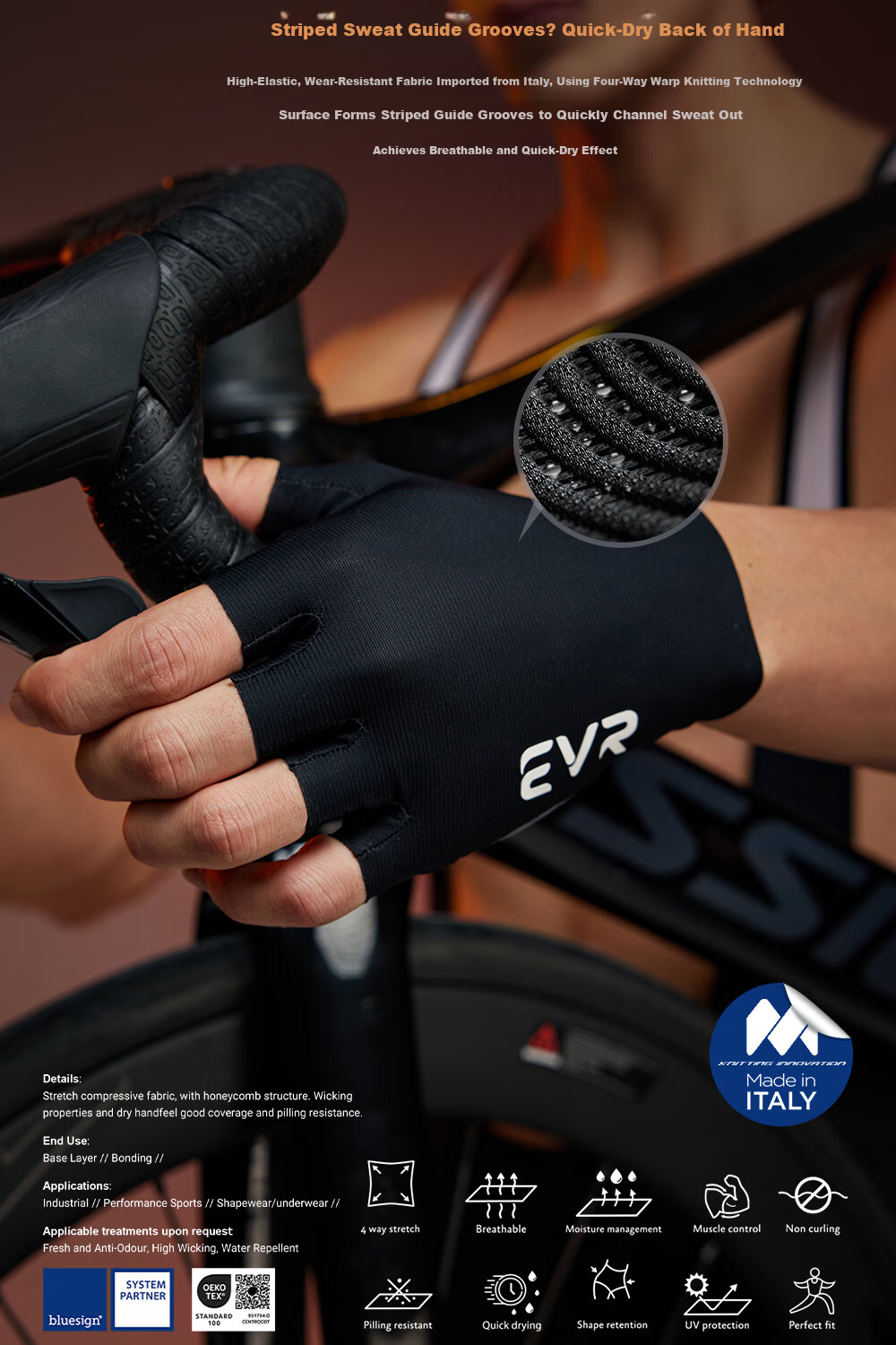 EVR Double Arrow Cycling Gloves MITI Fabric Half Finger Summer Shock Absorption Short Finger Black M 3